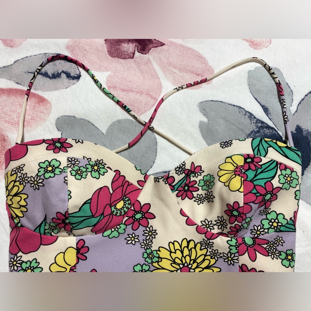 Zara Floral Sleeveless Spaghetti Strap Crop Tank Top Size Medium - Picture 7 of 12